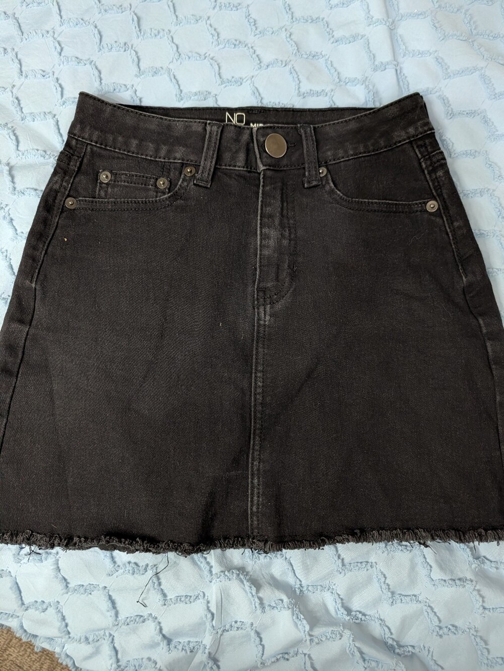 NOBO Black Denim Mini Skirt with Raw Hem